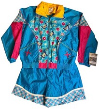 Vintage 90s Floral Butterfly Windbreaker Track Set Blue Pink Size L