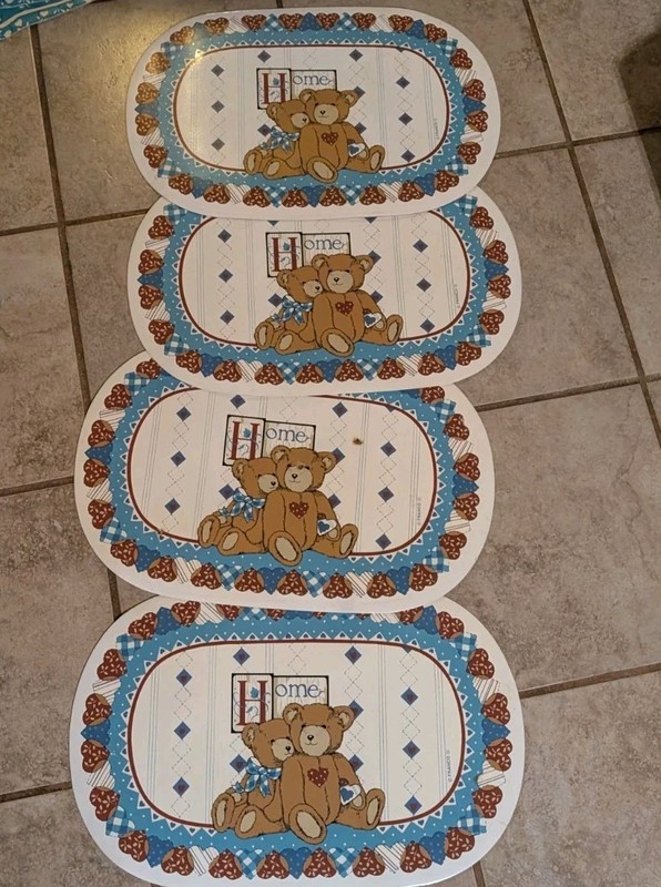 set Of 4 Vintage 90s Vinyl Bear Table Placemats Like Grandma Had De Core 