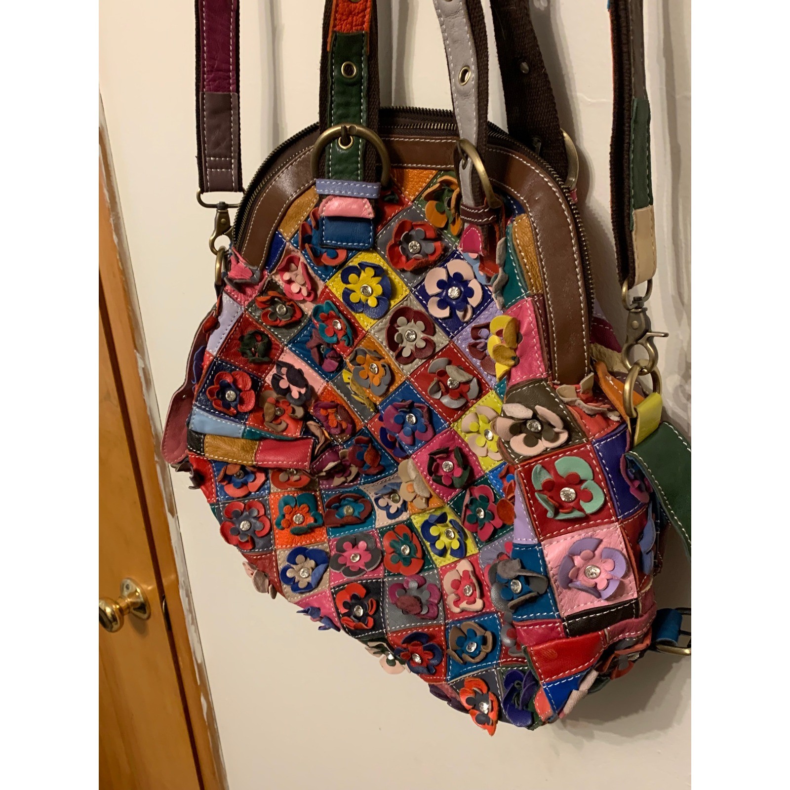 Boho Patchwork pLeather Flower Shoulder Bag Multi… - image 2