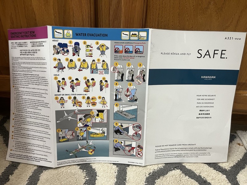 HAWAIIAN AIRLINES  A 321neo Safety Instructions Card