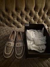 Coach Signature Jacquard Logo Slip-On Loafer Flats Beige White 8.5 B