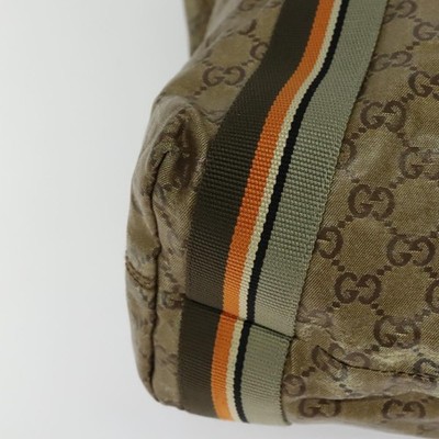 GUCCI GG Crystal Sherry Line Tote Bag Gold Gray Brown 189669 Auth