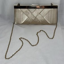 La Regale Evening Purse Champaign Lame Clutch w/ 22  Gold Shoulder Strap Chain