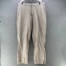 Perry Ellis Mens Chino Pants 33x32 Beige Linen Blend Pantalones Straight Leg
