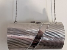Vintage Neiman Marcus Silver Mirror Clutch Evening Purse With Chain