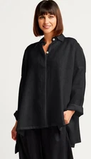 Planet Lauren G Black Linen Handkerchief E Z Shirt Tunic Asymm Lagenlook Boho OS