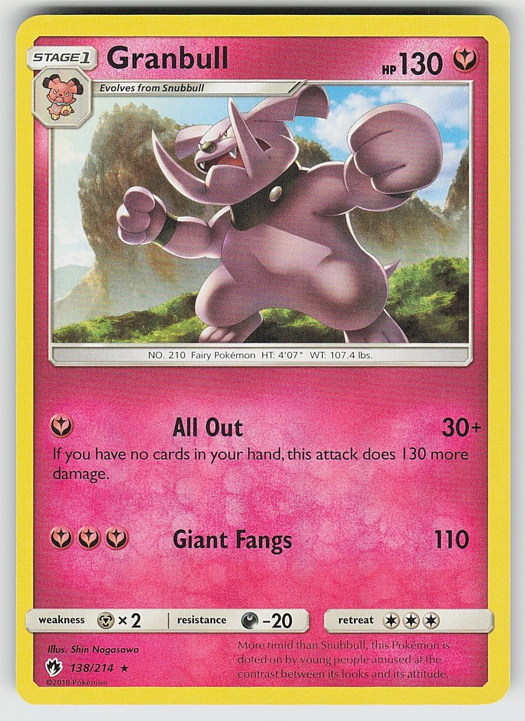Granbull 138/214 Rare Lost Thunder Pokemon NM