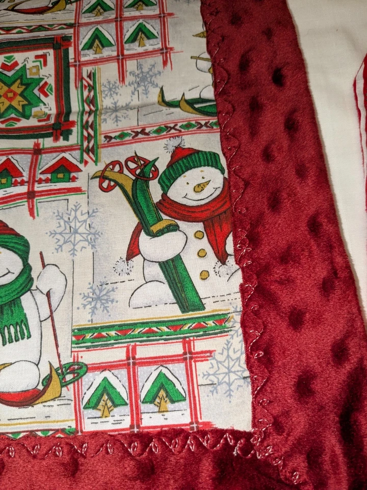 Holiday Baby Bundle: Skiing Snowmen - 2 Burp cloths, 1 Bib, 1 Lovey - Image 3 of 4