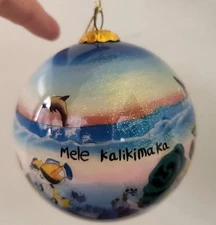 Inside Painted Glass Ornament Sea Dolphin Hawaii Mele Kalikimaka