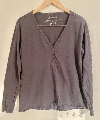Pact  Henley Shirt Long Sleeve Organic Cotton Size Medium Gray- EUC