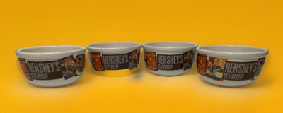 4 HERSHEY'S SYRUP ANTIQUE ADVERTISING GRAPHIC STONEWARE 5.5'' BOWLS