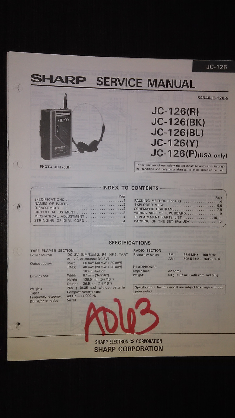 Baladeur Cassette Sharp JC-126H Avec Radio – Walkman Vintage – Pour Pièces Ou Réparation