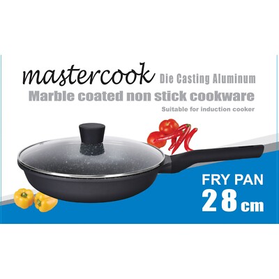 28cm Die Cast Frying Fry Pan & Glass Lid Non-Stick Induction Friendly Cooking 