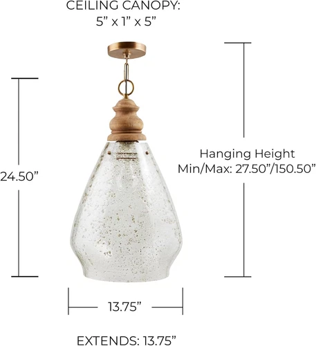 Juniper 1-Light Seeded Glass Pendant with Wood Accent - 25" H x 14" W - Picture 3 of 7