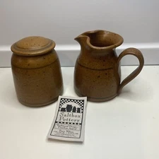Saltbox Pottery Studio Pottery Art 2 Pcs Sugar And Creamer, Signed Collectible