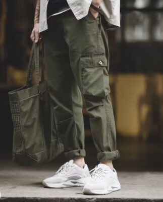 Cargo Pants Men's Green Patch Pocket Trousers Uncle Fu 100% Cotton Waist 30