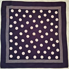 SCARF FRANCE VINTAGE AUTHENTIC POLKA DOT BLUE WHITE ACETATE 30" SQUARE