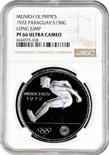 Paraguay 150 guaranies 1972, NGC PF66 CAM, "Munich Olympics - Long Jump"