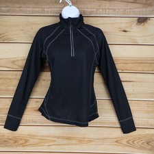 Tek Gear Activewear Top 1/4 Zip Long Sleeve Womens Size S Black Gray Thumbholes