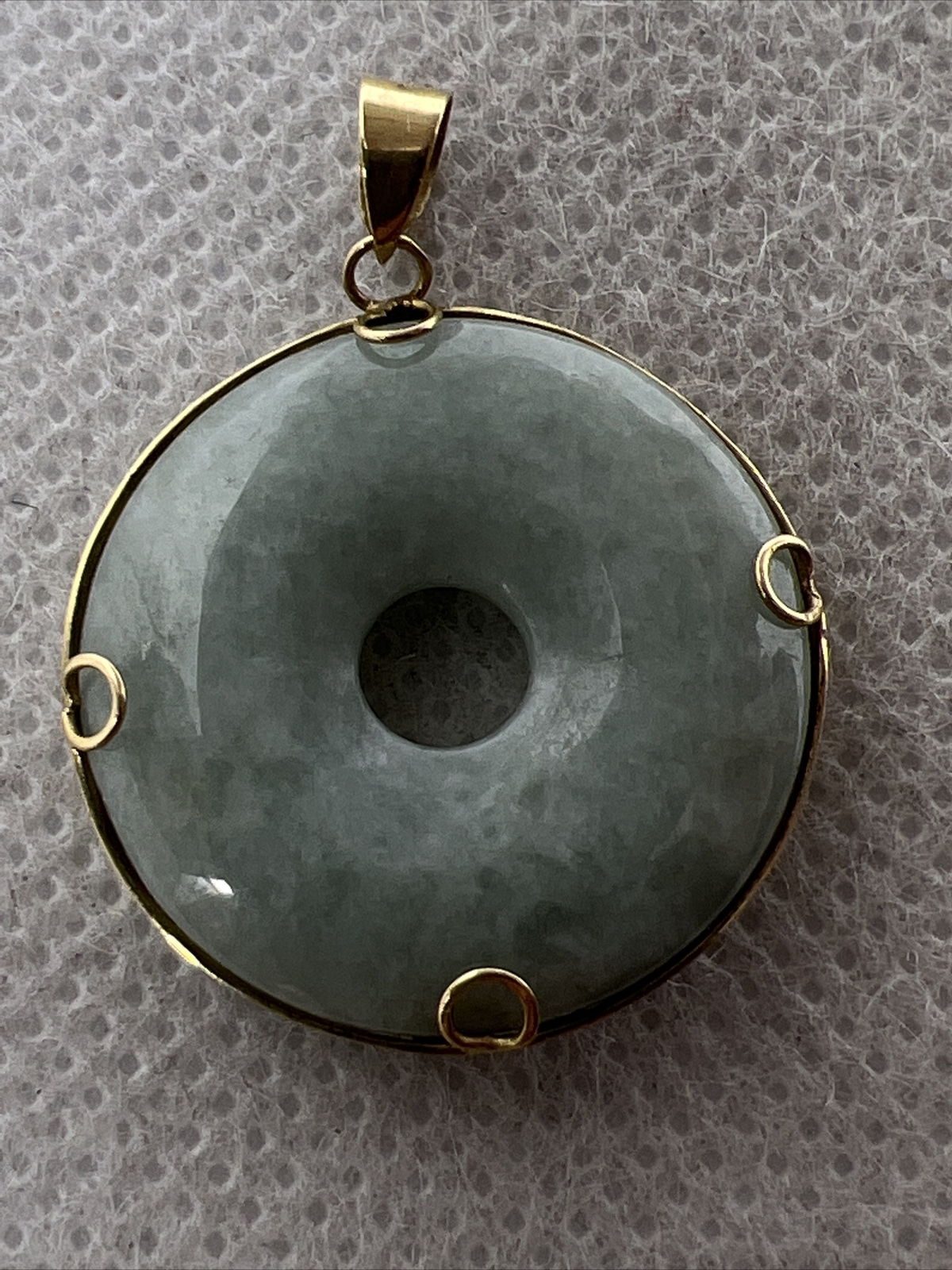 Solid 14K Yellow Gold Round Green Jade Charm Pend… - image 4