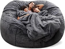 Bean Bag Chairs Giant Bean Bag Cover Only Soft Fluffy Fur Bean Bag 6Ft Dark Grey