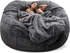 Bean Bag Chairs Giant Bean Bag Cover Only Soft Fluffy Fur Bean Bag 7Ft Dark Grey