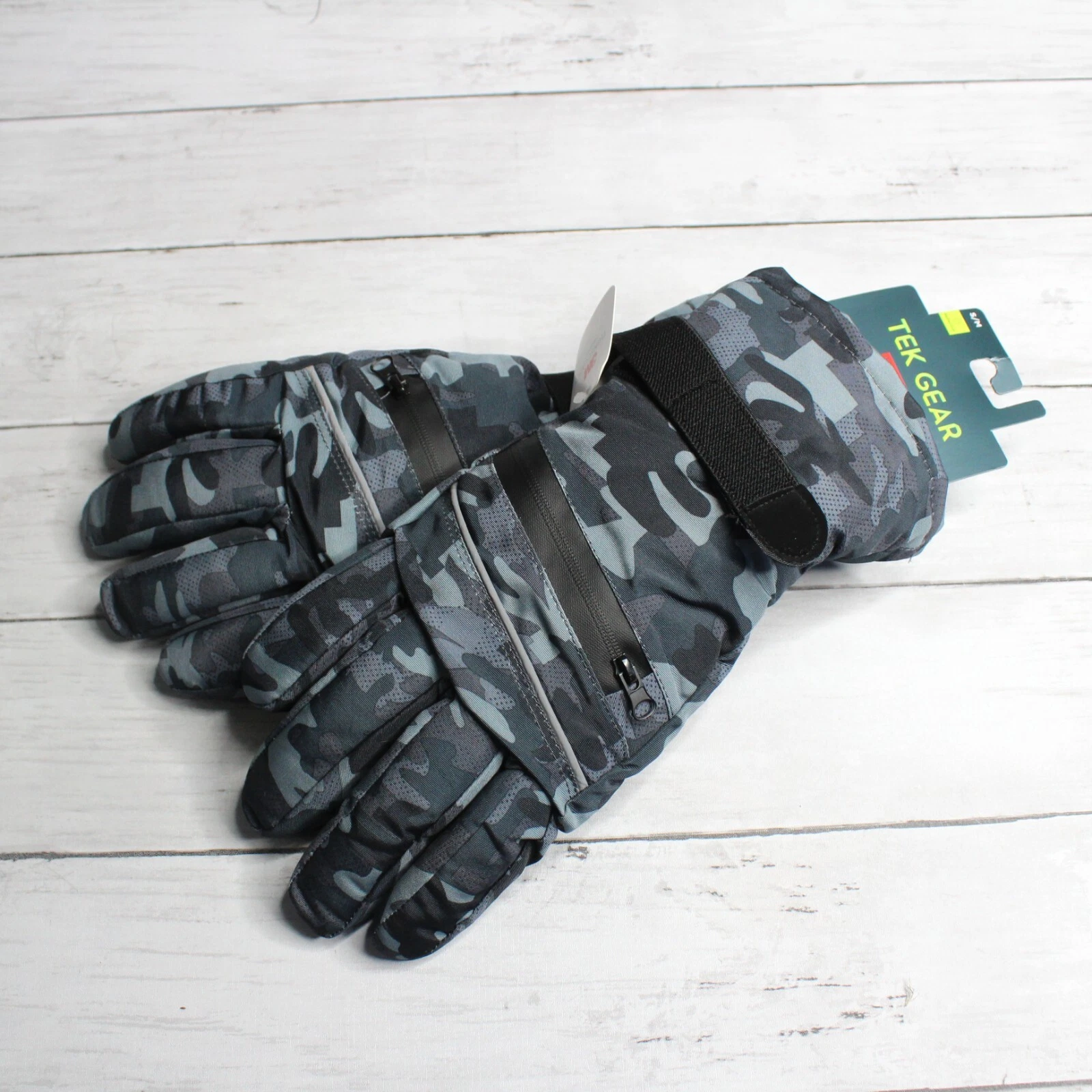 Tek Gear Men's Ski Gloves Size S M Blue Black Camo Insulated Water Resistant