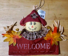 Welcome Scarecrow Door Hanging Sign - Fall - Color Is Red