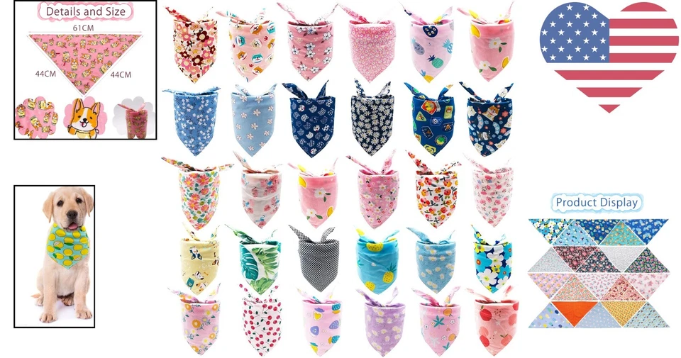 100 PIEZAS Pañuelos para Perros Pequeños - Pañuelos de Moda para Todas las Ocasiones y Bodas Foto 2 de 4