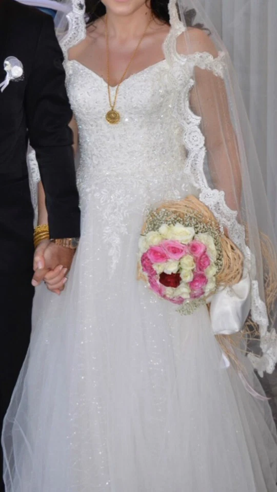 Brautkleid♥Hochzeitskleid zum Schnürren mit Schleier, Weiß Größe 38-42 Gebraucht - Bild 3 von 3