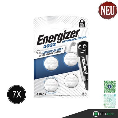 Energizer Knopfzelle Ultimate Lithium CR2032 3V Batterien - 7 x 4er Blister