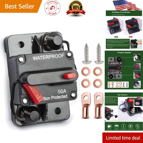 Manual Reset Inline Fuse - 50 Amp Marine Breaker for Electronics & Batteries