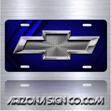 CHEVY Inspired Art on Blue Simulated Carbon Fiber Aluminum License Plate