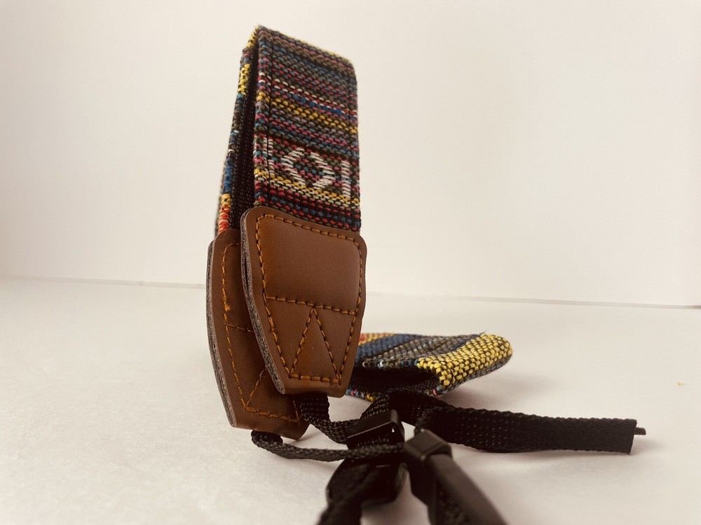 Boho Woven Camera Strap with Leather Ends – Universal DSLR, Mirrorless, SLR