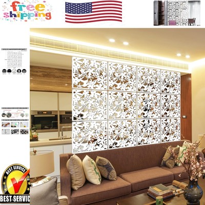 Elegant White PVC Hanging Room Divider - 12 Panel Floral Privacy Screen