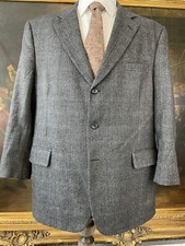 VTG Jos A Bank 46R Gray 100 Lambswool Tweed Herringbone Check 3Btn Sport Coat