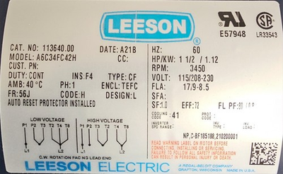 #ad LEESON A6C34FC42H PUMP MOTOR $225.00