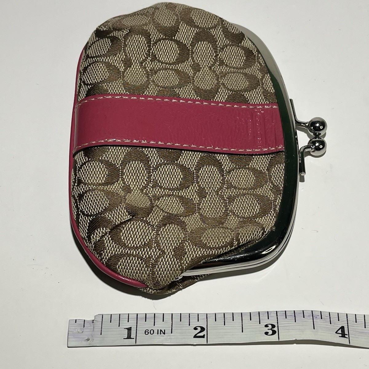 Vintage Y2K Coach Pink Kiss Lock Coin Purse Signature Logo Brown
