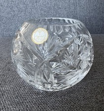 Polish 24 Lead Crystal Cut Glass Bowl 5 Candy Dish Starburst Pattern Vintage