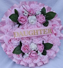 Funeral Flowers Posy Tribute Wreath Pink Artificial Silk Grave Memorial