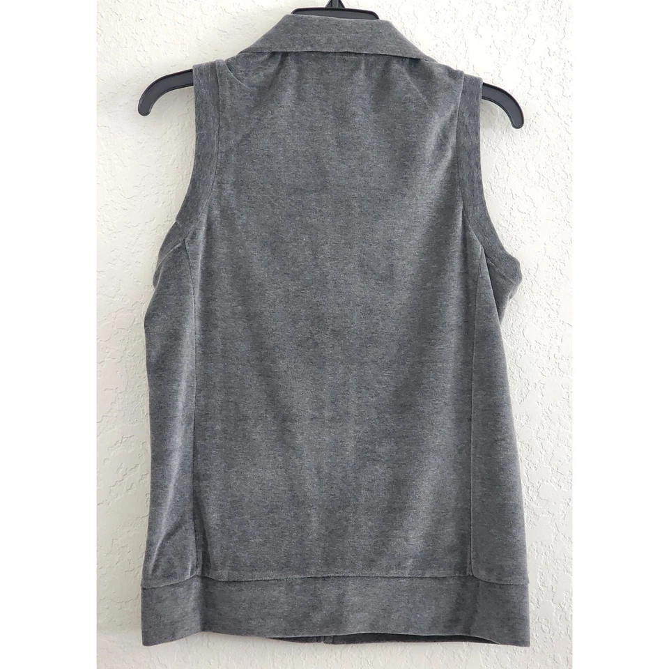 VEST-QUACKER FACTORY-Gray Velour-Sleeveless-Rhinestones-Zipper-SIZE XS - Image 2 of 4