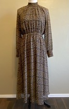 MADEWELL Size S Black Floral Mock Neck Sheer Lined Long Sleeve Midi Dress