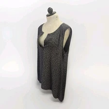 H M Womens button down sleeveless hi lo tunic tank M leopard grey chiffon flowy