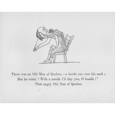 EDWARD LEAR Limerick: There was an Old Man of Quebec - Antique Print 1887