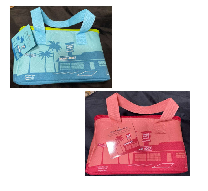 New with Tags! Set of 2: Trader Joe's Mini Insulated Tote Bag - BLUE & PEACH