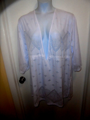 Shore Life Womens Solid White 3/4 Sleeves Large V-Neck See Through Size 3X NEW