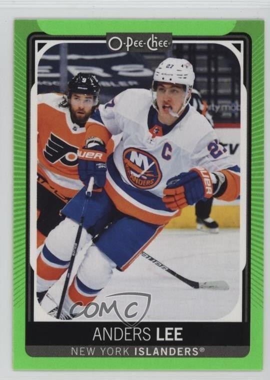 2021-22 O-Pee-Chee Neon Green Border 40/50 Anders Lee #70 0bo9