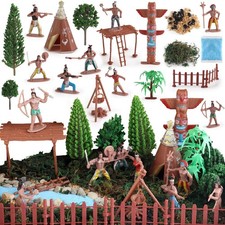 44 PCS Native American Indians Figures Toys Set, Plastic Figurine Toys...