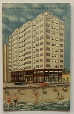 Vintage Postcard Hotel Excelsior Copacabana Rio de Janeiro Brazil Beach Scene