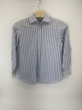 Bugatchi Mens Blue Striped Button Front Long Sleeve Classic Fit Shirt Size Med
